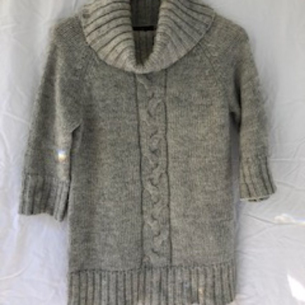 Heather Grey Cowl Cable Knit Tunic Sweater Medium